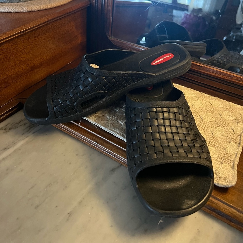 OKABASHI Classic Torino Slide On Sandals Basket Weave Design Black Men's Size XL